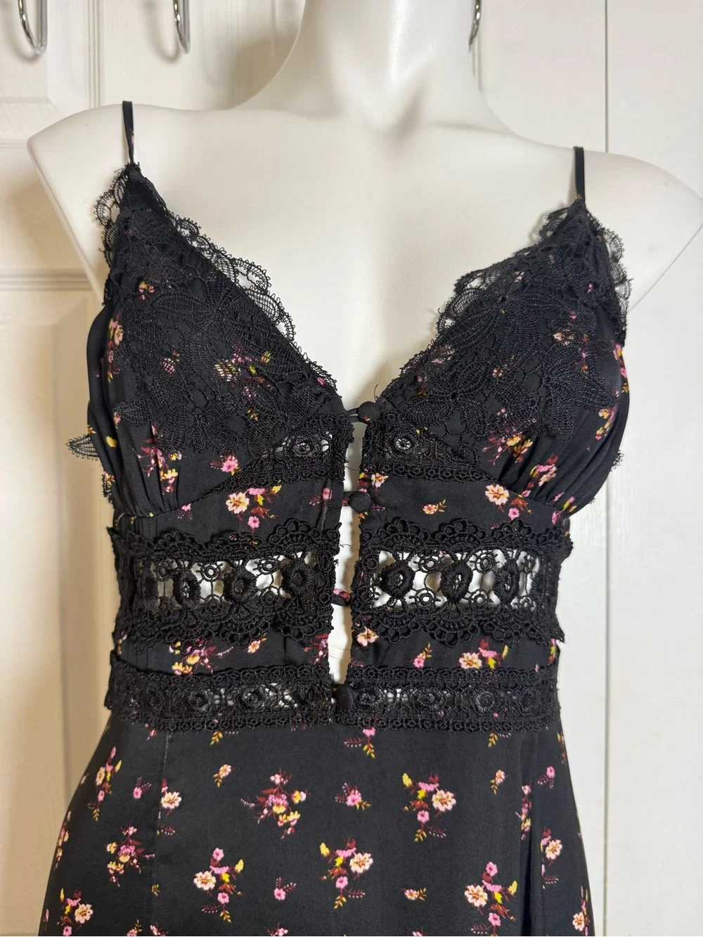 Free People Black Maxi Dress with Pink Floral Print